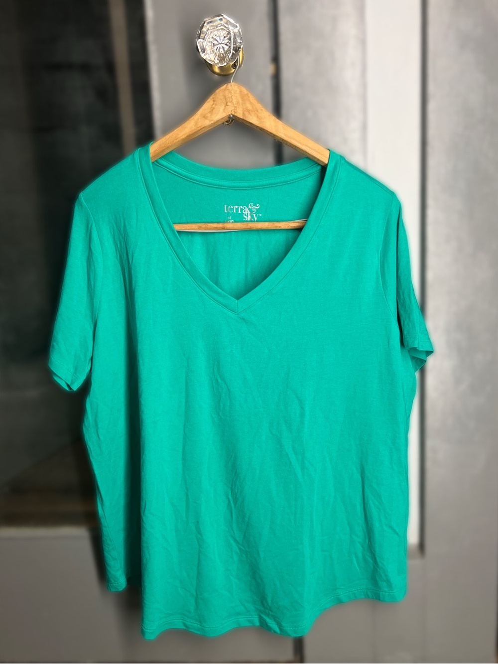 Terra & Sky V-Neck Short Sleeve Top - Teal Green